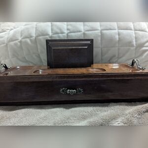 Mid-Century Men's Wooden Dresser Valet w/ Lined Pull Out Drawer, Leather London